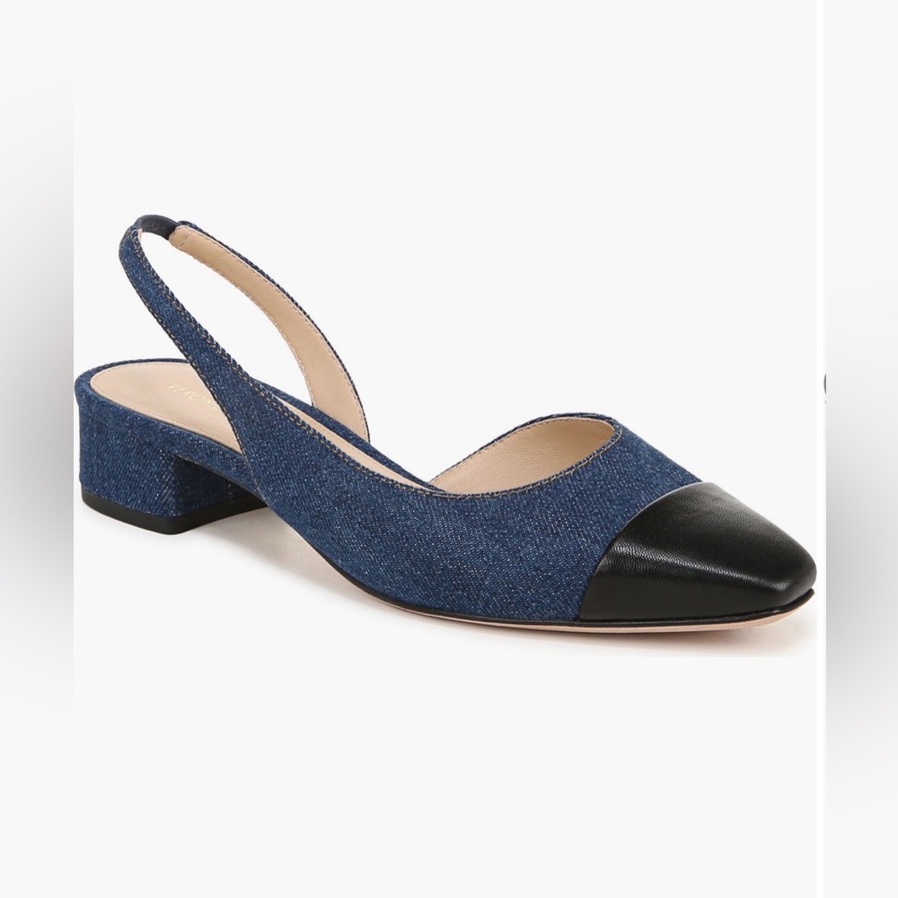 Veronica Beard Half d’Orsay Slingback Pumps Mountain Blue Black 375.00 Size 7.5